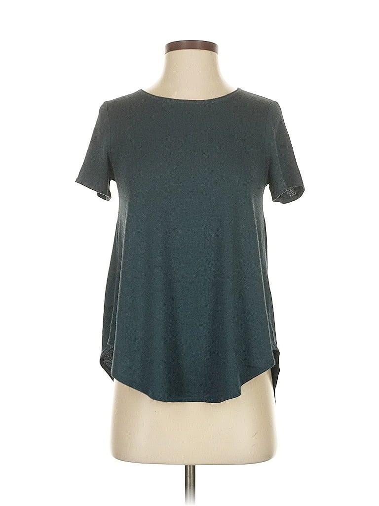 Pre-owned Wilfred Free Short Sleeve Top Teal Keyhole Neckline Tops In Blue