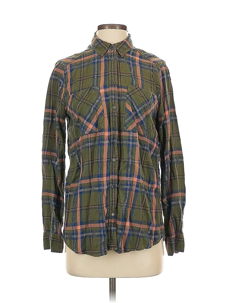 Pre-owned Express Long Sleeve Button Down Shirt In Green