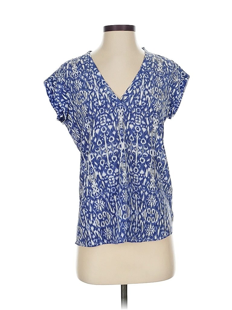 Pre-owned Joie Short Sleeve Silk Top Blue V Neck Tops