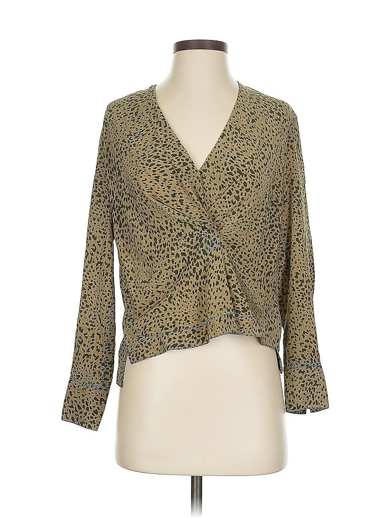 Pre-owned Rag & Bone Long Sleeve Silk Top Gold Plunge Neckline Tops