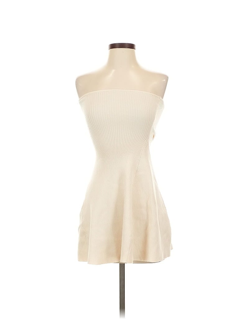 Pre-owned Fashion Nova Tube Top Ivory Solid Pattern Mock Neckline Tops In White