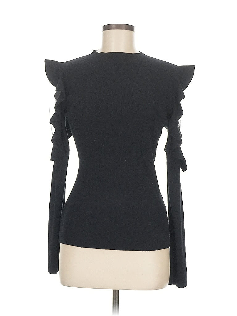 Pre-owned Gracia Long Sleeve Top Black Ruffles Neckline Tops