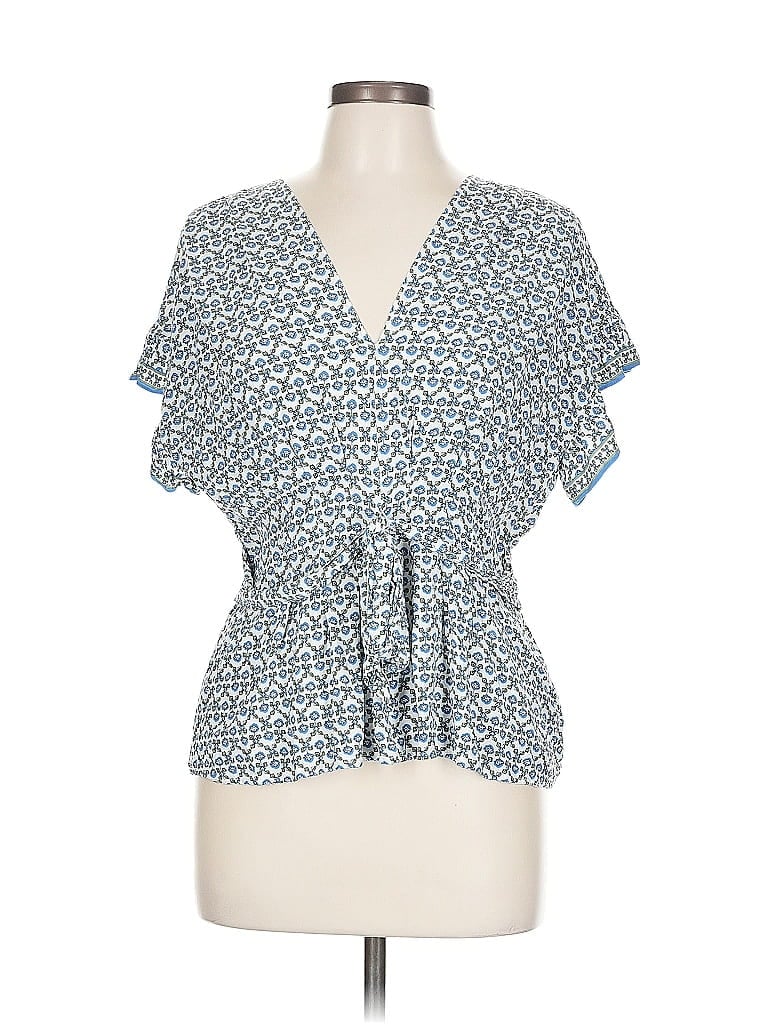 Pre-owned Max Studio Short Sleeve Blouse In Blue