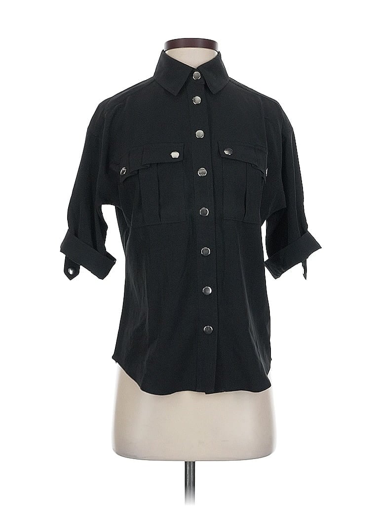 Pre-owned Diane Von Furstenberg 3/4 Sleeve Button Down Shirt In Black