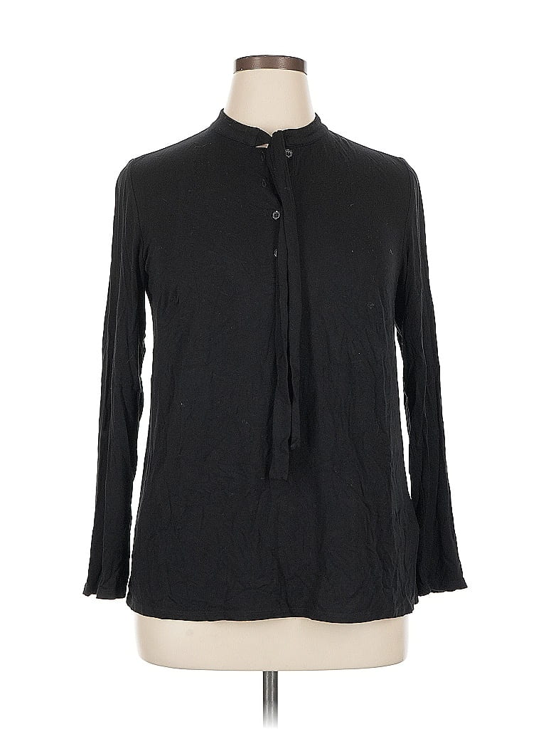 Pre-owned Eloquii Long Sleeve Polo Shirt In Black