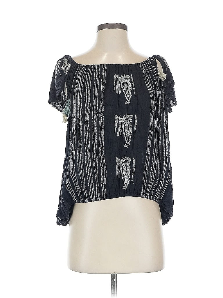 Pre-owned Free People Short Sleeve Blouse In Black