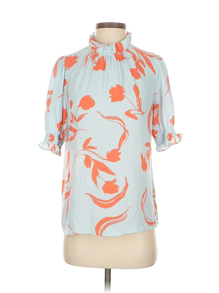 Pre-owned Halogen Short Sleeve Blouse In Blue