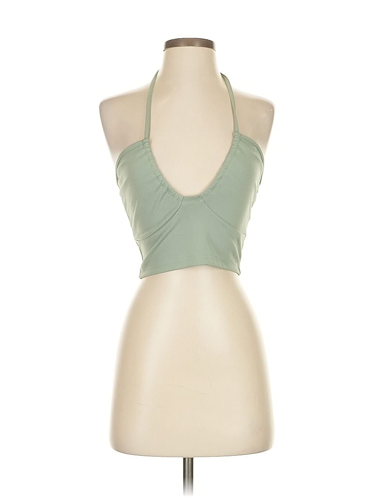 Pre-owned Unbranded Tank Top Green Halter Neckline Tops