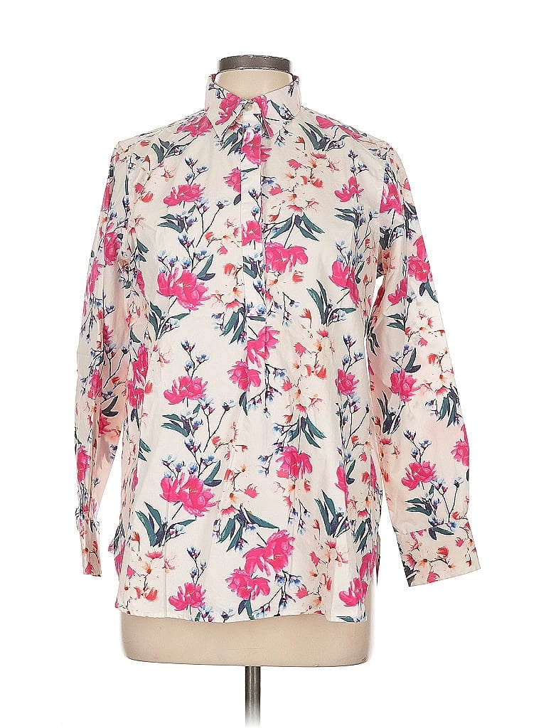 Pre-owned Lands' End 3/4 Sleeve Button Down Shirt In Pink