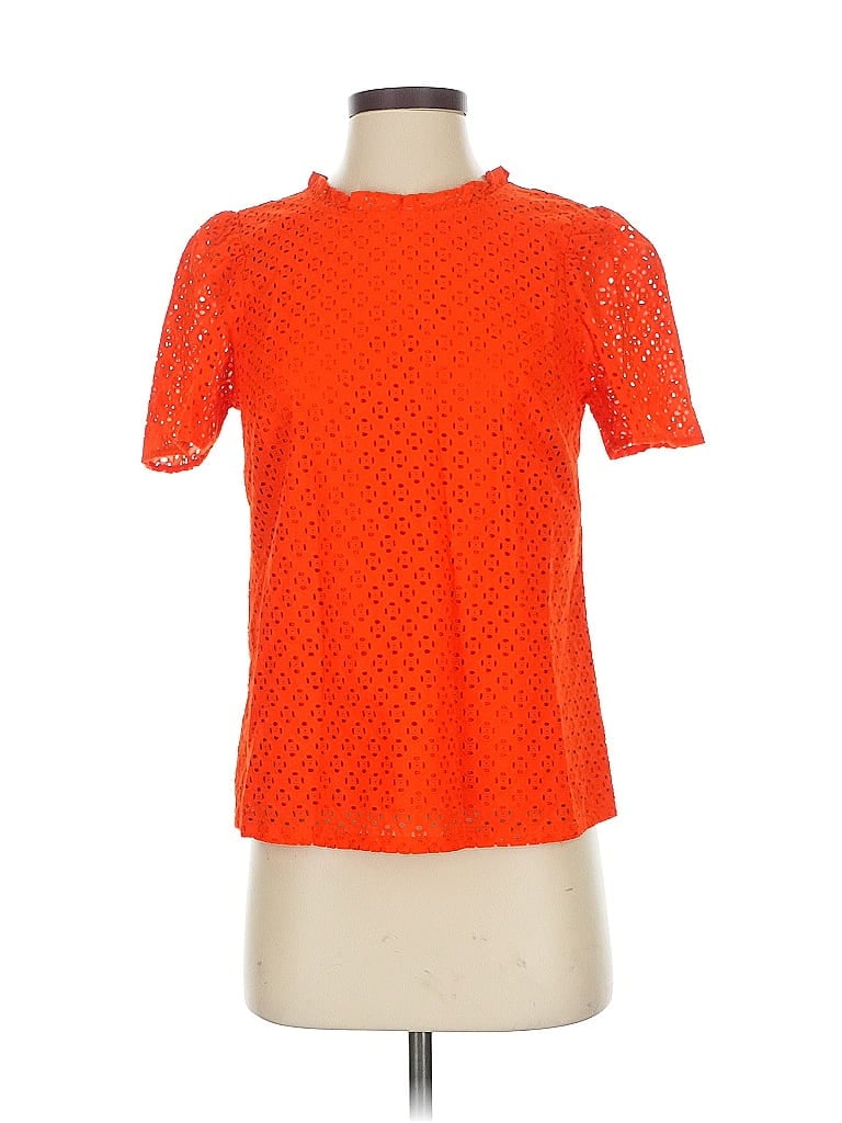 Pre-owned J.crew Factory Store Short Sleeve Top Orange Mock Neckline Tops