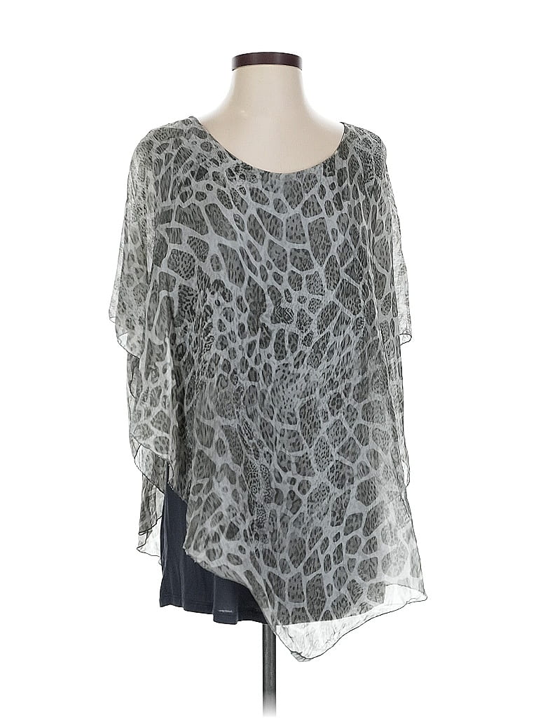 Pre-owned Gigi Moda 3/4 Sleeve Silk Top Gray Scoop Neck Tops