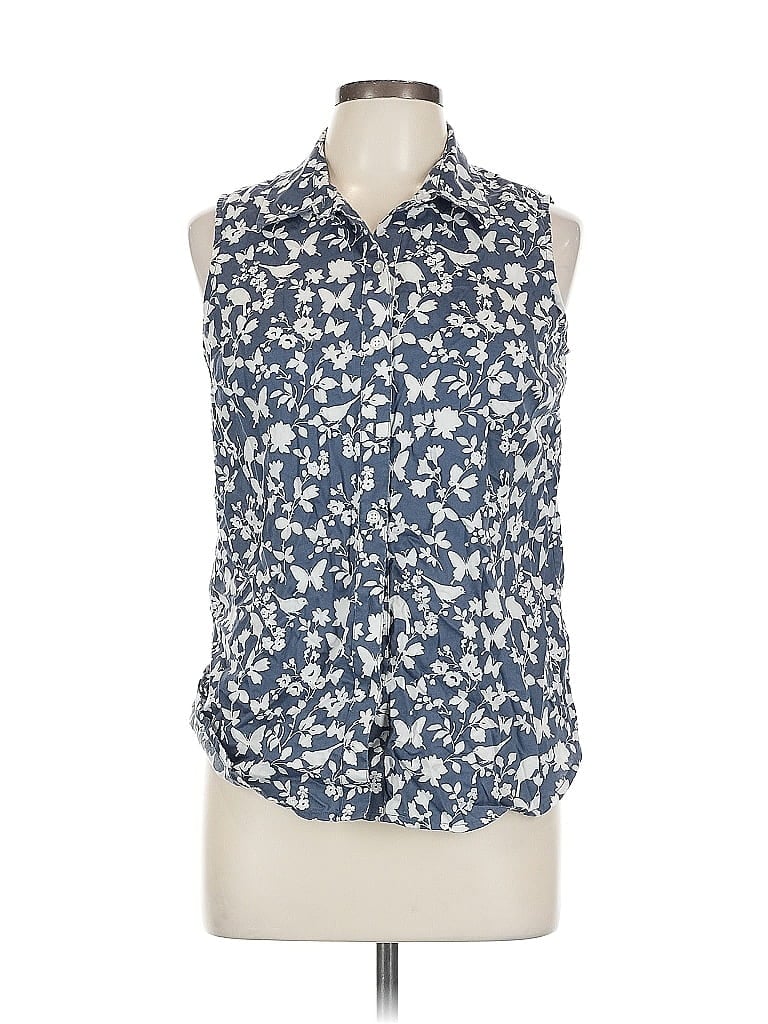 Pre-owned Coldwater Creek Sleeveless Button Down Shirt In Blue