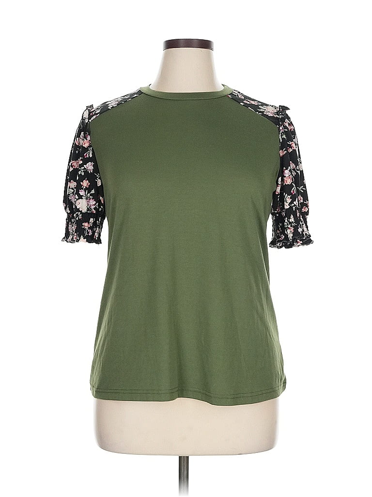 Pre-owned Shein Curve Short Sleeve Top Green Mock Neckline Tops