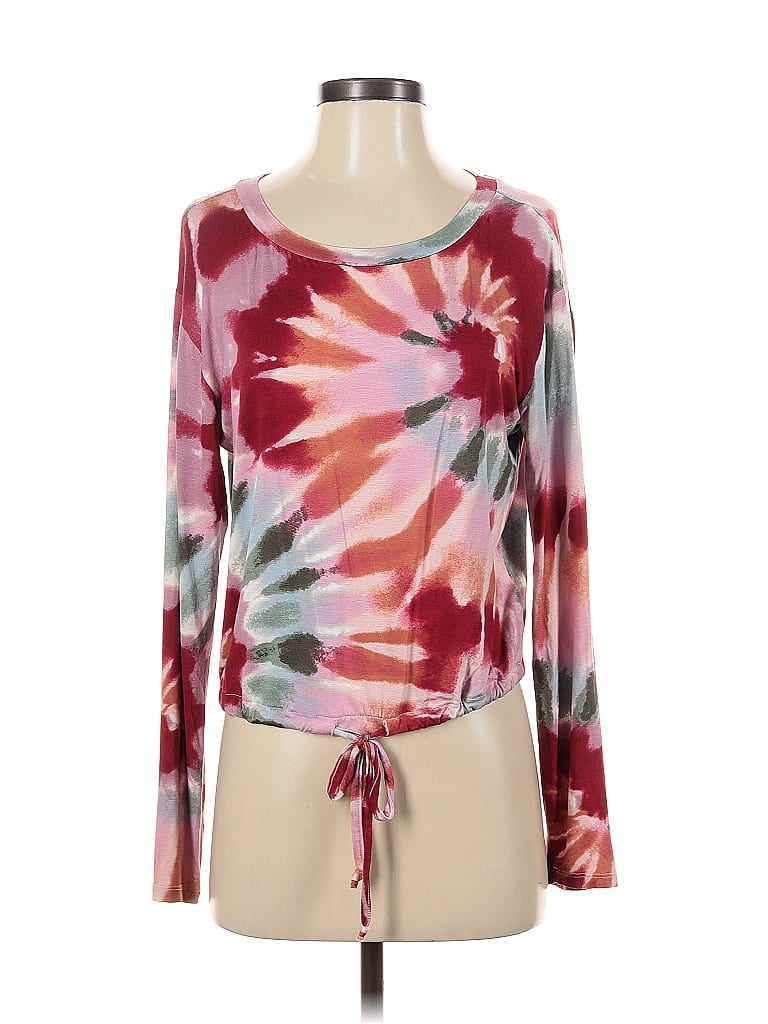 Pre-owned Love, Fire Long Sleeve Top Burgundy Tie-dye Pattern Boatneck Tops