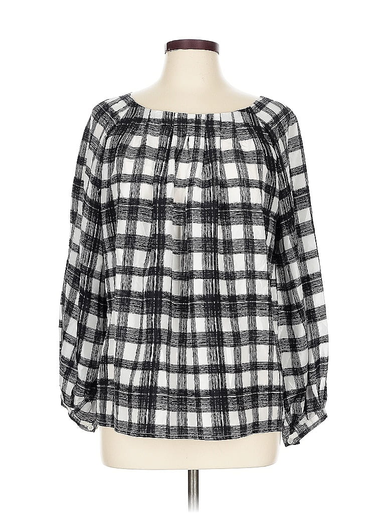 Pre-owned Doncaster Collection 3/4 Sleeve Silk Top Black Square Neckline Tops