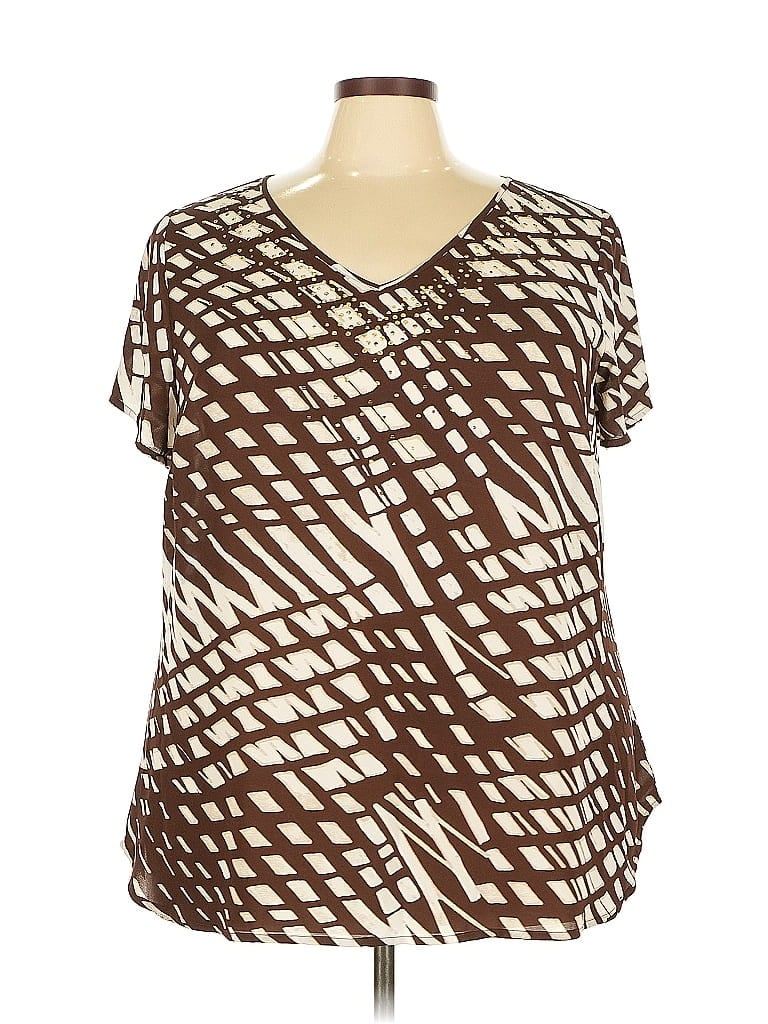 Pre-owned Lane Bryant Short Sleeve Blouse In Brown