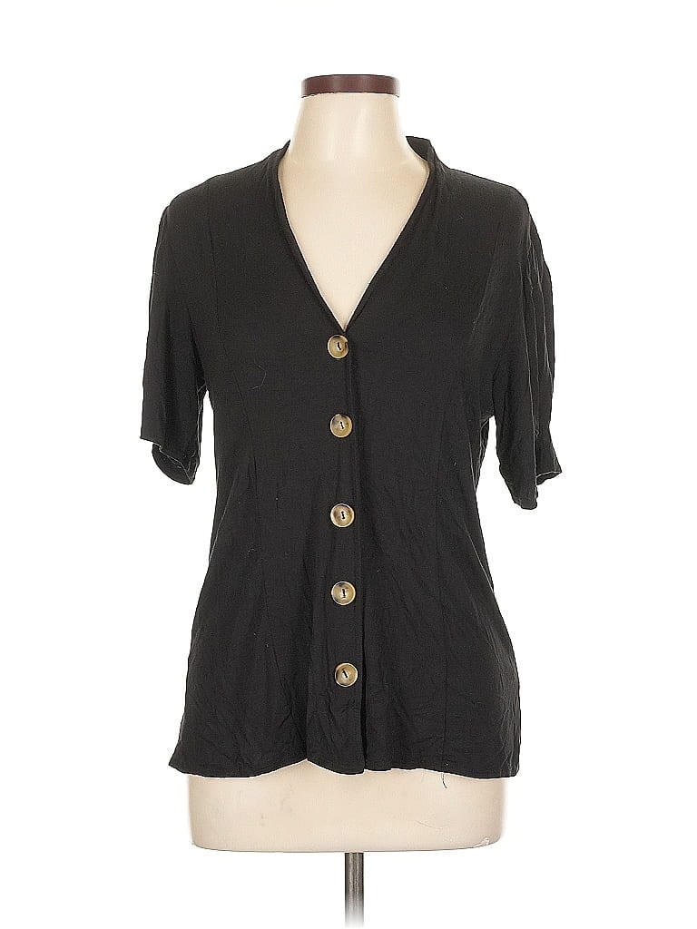 Pre-owned Kim & Cami Short Sleeve Blouse In Black