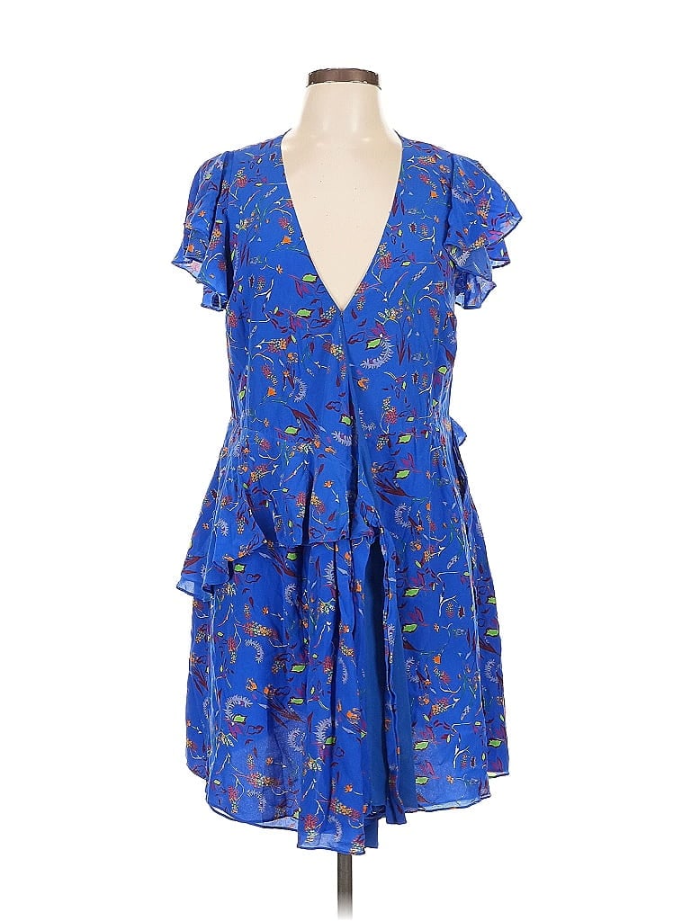 Tanya Taylor Cocktail Dress - Wrap: Blue Paisley Pattern Dresses - Used - Size 10