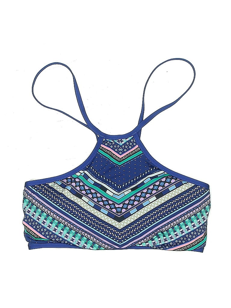 Pre-owned Laundry By Shelli Segal Swimsuit Top Blue Chevron/herringbone Pattern Swimwear
