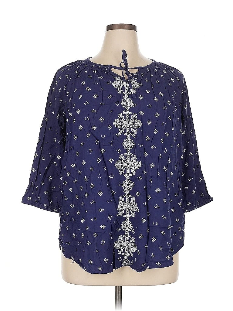 Pre-owned Sonoma Goods For Life 3/4 Sleeve Blouse In Blue