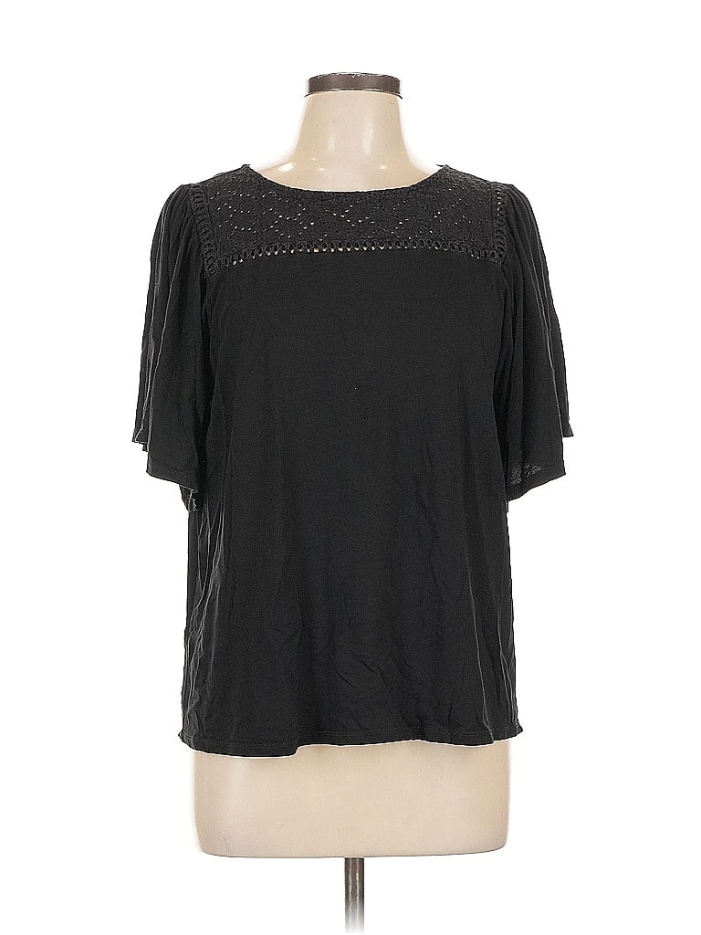 Pre-owned Ann Taylor Loft Short Sleeve Top Black Keyhole Neckline Tops