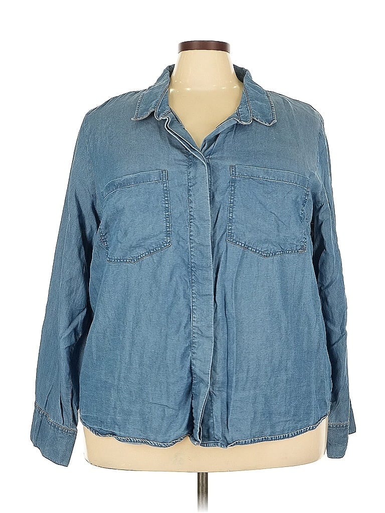 Pre-owned Ginger By Stella + Ginger Long Sleeve Button Down Shirt In Blue