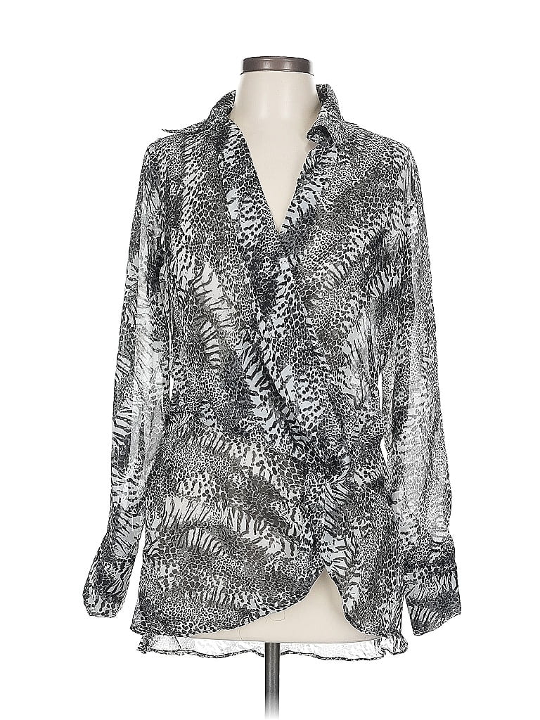 Pre-owned Miss Selfie Long Sleeve Blouse In Silver