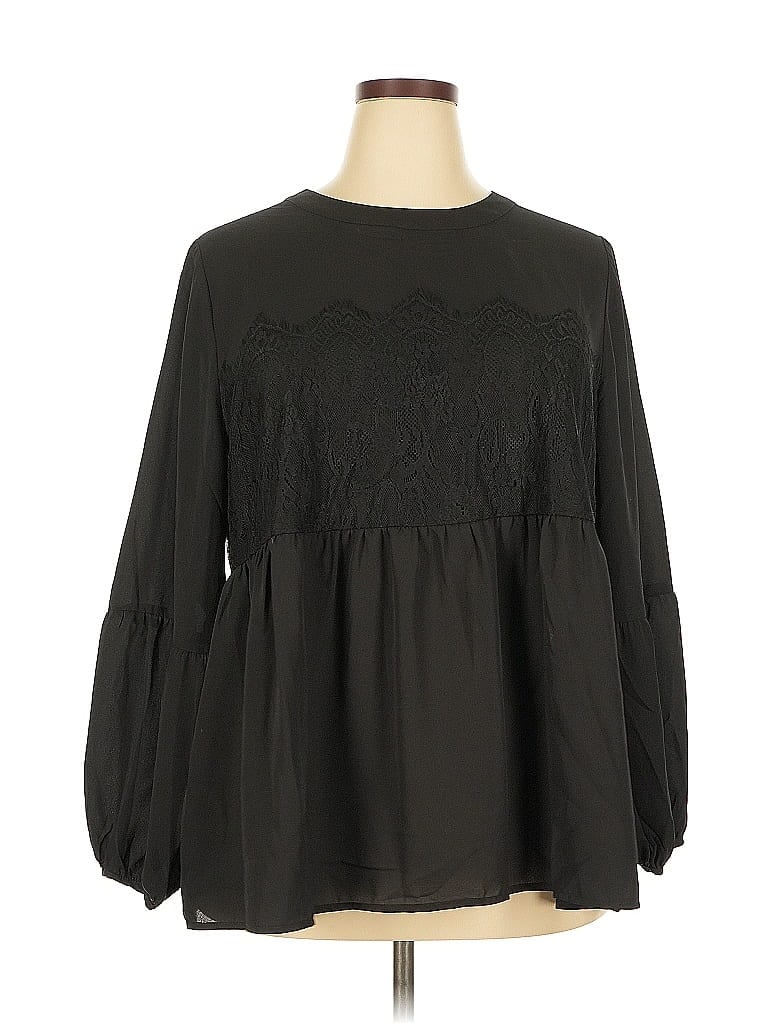 Pre-owned Halogen Long Sleeve Blouse In Black