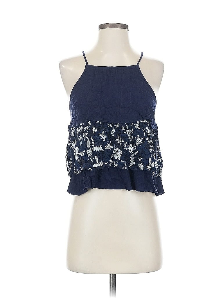 Click to view more detailed imagery on our partner's website Pre-owned Papaya Sleeveless Top Blue Halter Neckline Tops