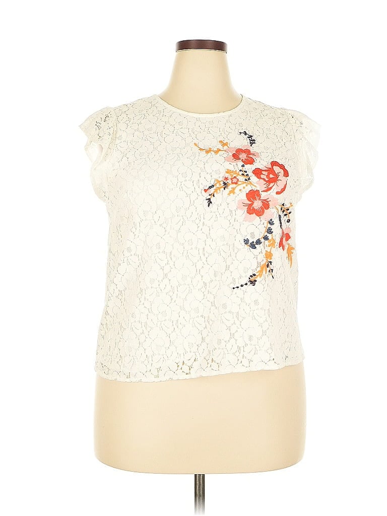 Pre-owned Xhilaration Short Sleeve Top Ivory One Shoulder Neckline Tops In White