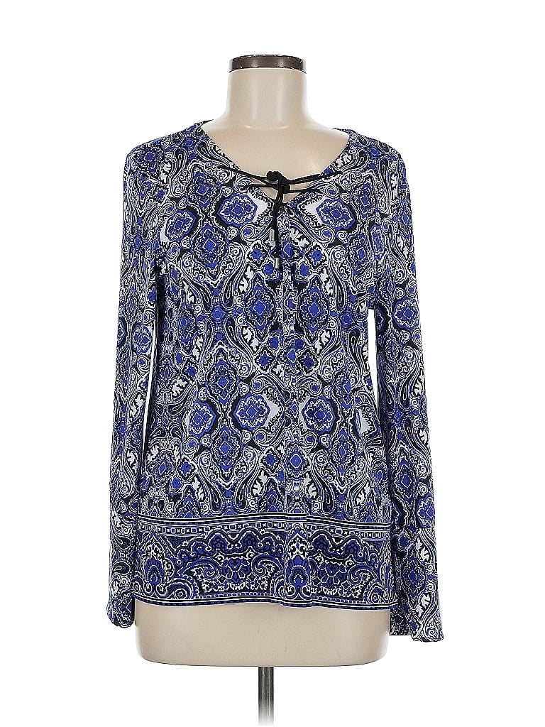 Pre-owned Larry Levine Long Sleeve Blouse In Blue