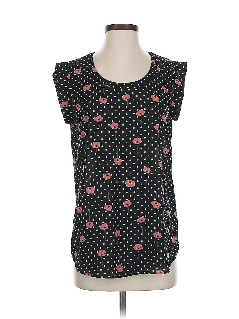 Pre-owned Pleione Short Sleeve Top Black Hearts Pattern Sweetheart Neckline Tops