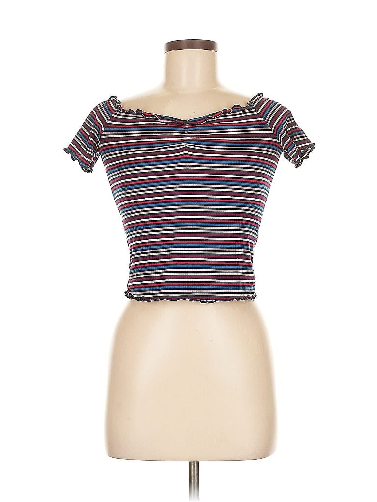 Pre-owned Ambiance Short Sleeve Top Burgundy Sweetheart Neckline Tops