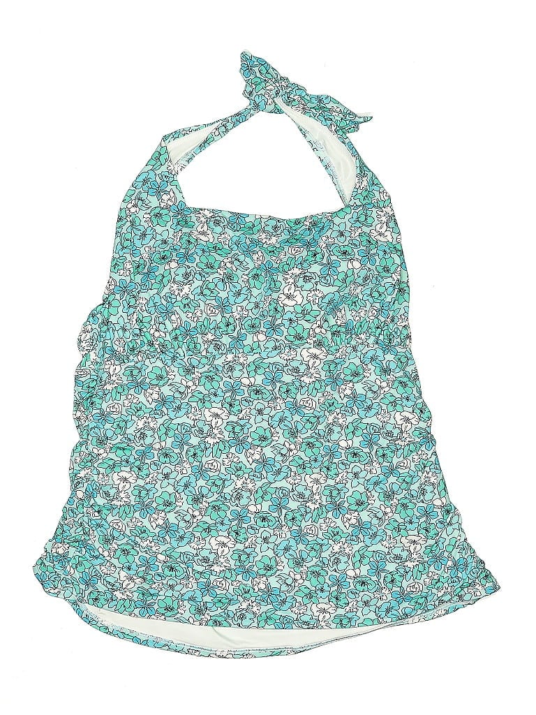 Pre-owned Lands' End Swimsuit Top Teal Floral Pattern Swimwear In Blue