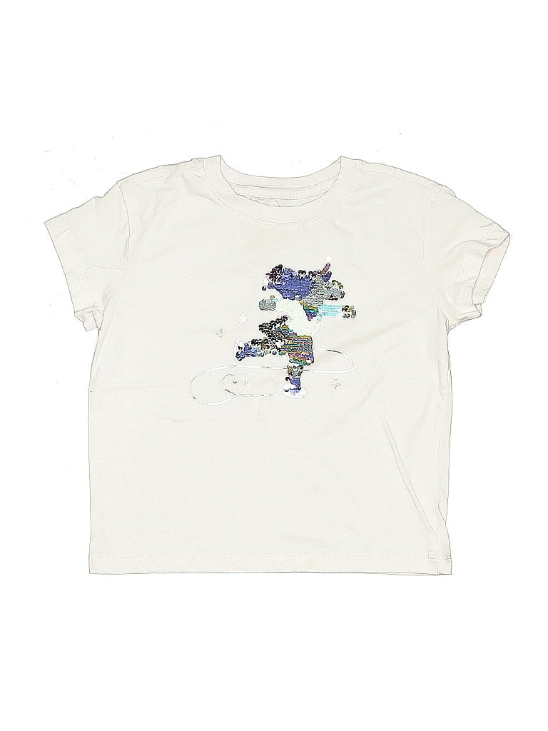 Pre-owned Cat & Jack Kids' Short Sleeve Top Ivory Graphic Pattern Crew Neck Tops In White