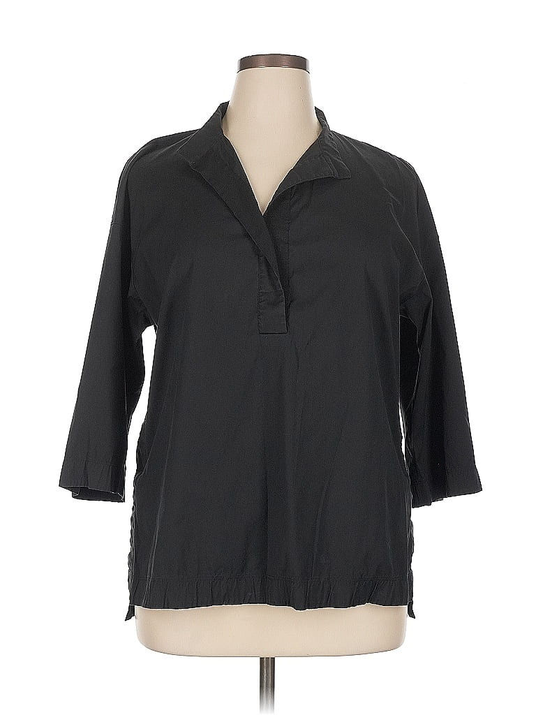 Pre-owned Lafayette 148 3/4 Sleeve Button Down Shirt In Black