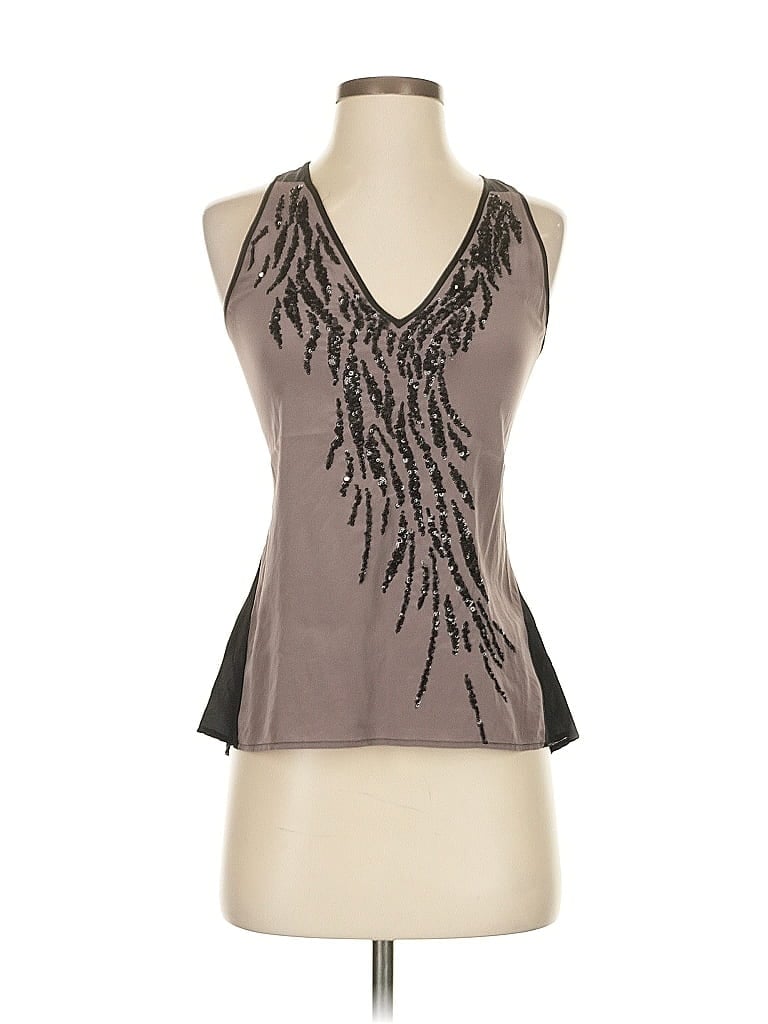 Pre-owned Bebe Sleeveless Silk Top Gray Plunge Neckline Tops