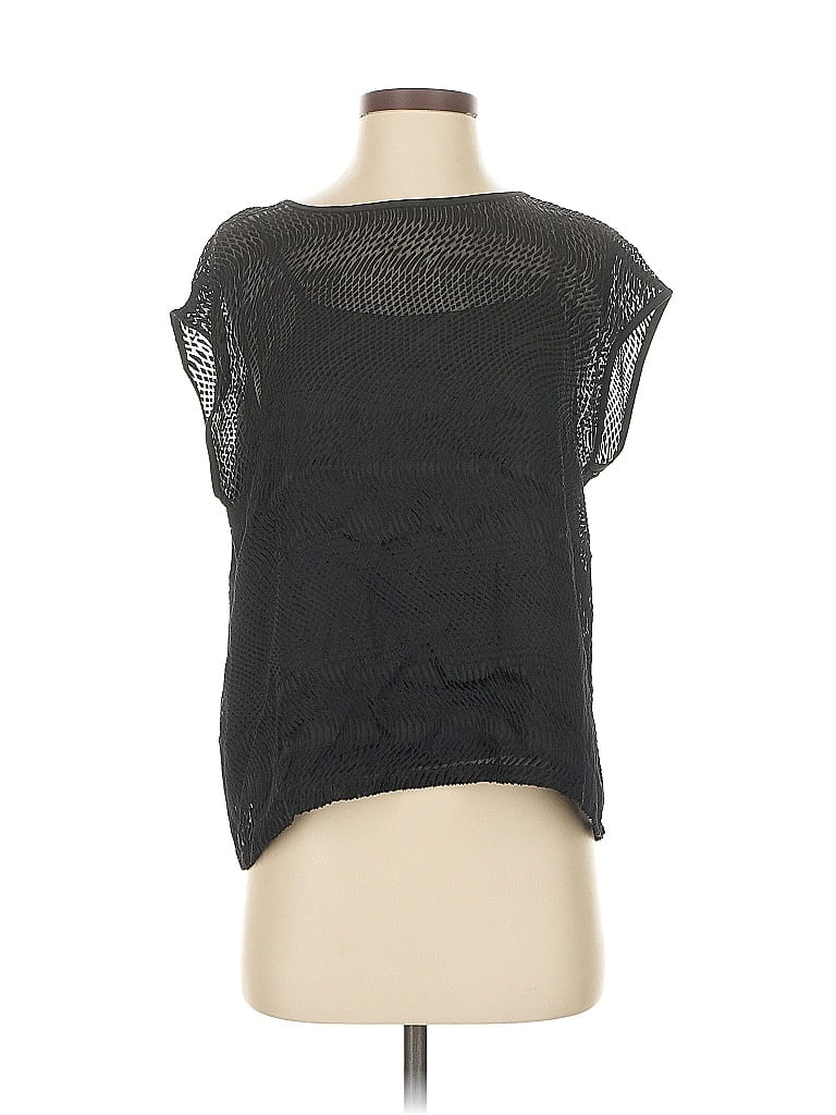 Pre-owned Eileen Fisher Short Sleeve Top Black Boatneck Tops