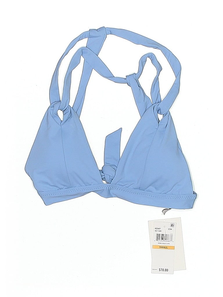 Becca Swimsuit Top Blue Solid Pattern Swimwear