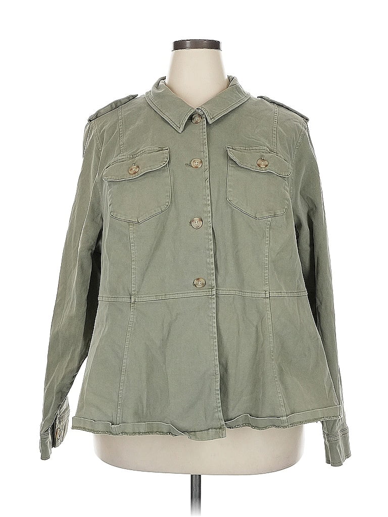 Pre-owned Torrid 3/4 Sleeve Button Down Shirt In Green