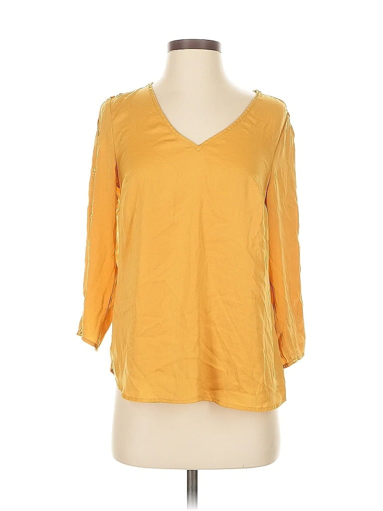 Pre-owned Modcloth 3/4 Sleeve Top Yellow Cold Shoulder Neckline Tops