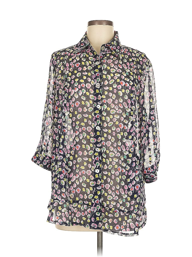 Pre-owned Unbranded 3/4 Sleeve Button Down Shirt In Purple