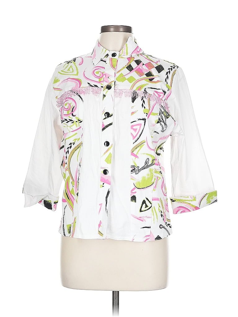 Pre-owned Lilly Of California 3/4 Sleeve Button Down Shirt In White
