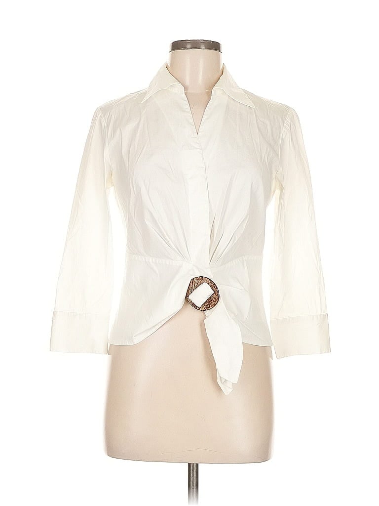 Pre-owned Lafayette 148 3/4 Sleeve Button Down Shirt In White