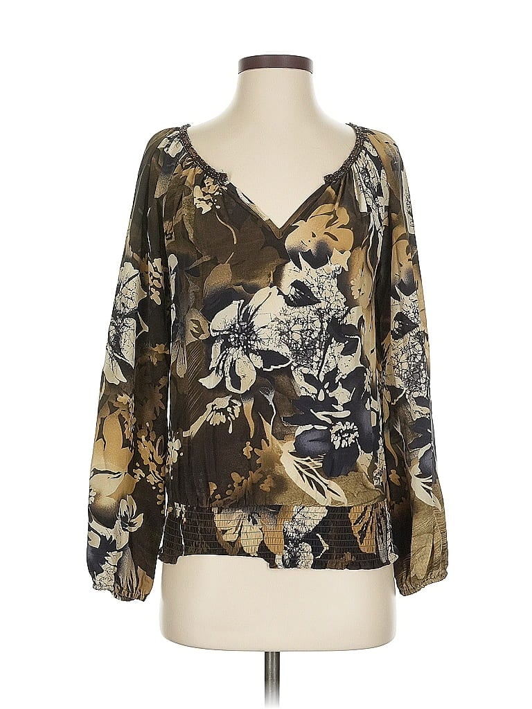Click to view more detailed imagery on our partner's website Pre-owned Karen Kane Long Sleeve Silk Top Gold V Neck Tops