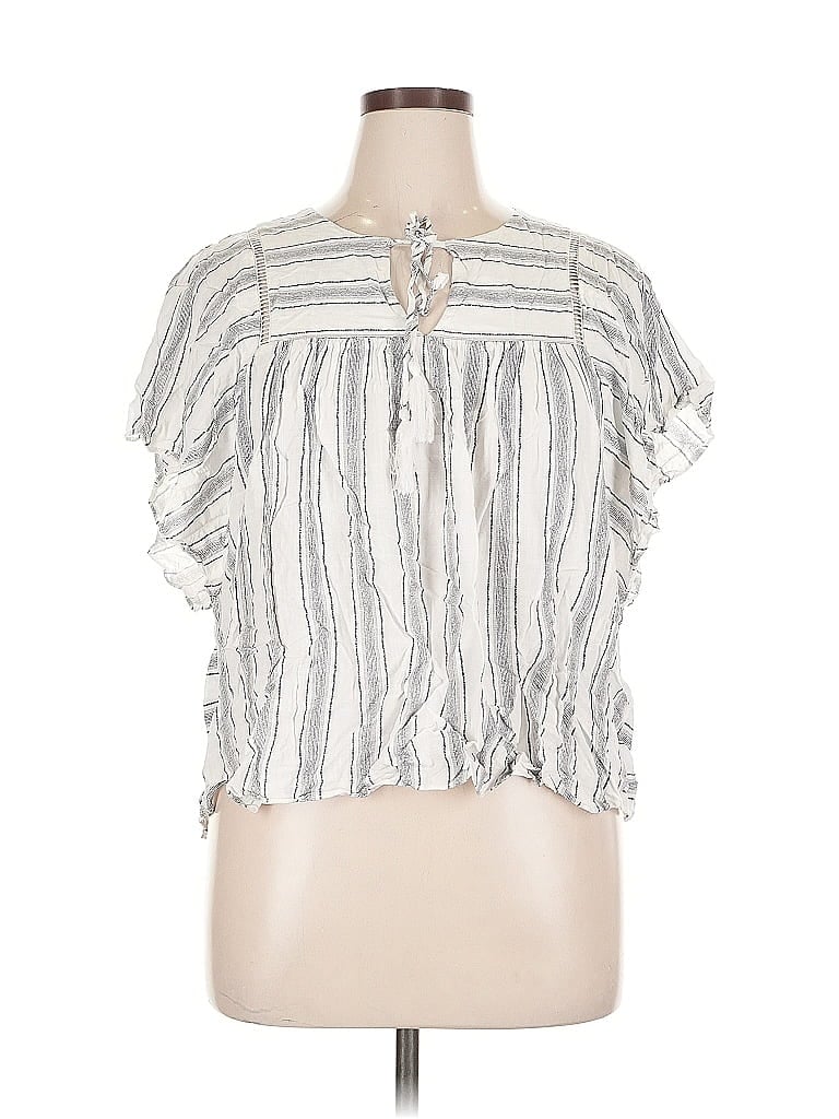 Pre-owned Cotton Bleu Short Sleeve Blouse In Silver