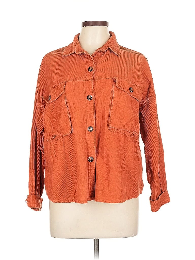 Pre-owned Boohoo 3/4 Sleeve Button Down Shirt In Orange