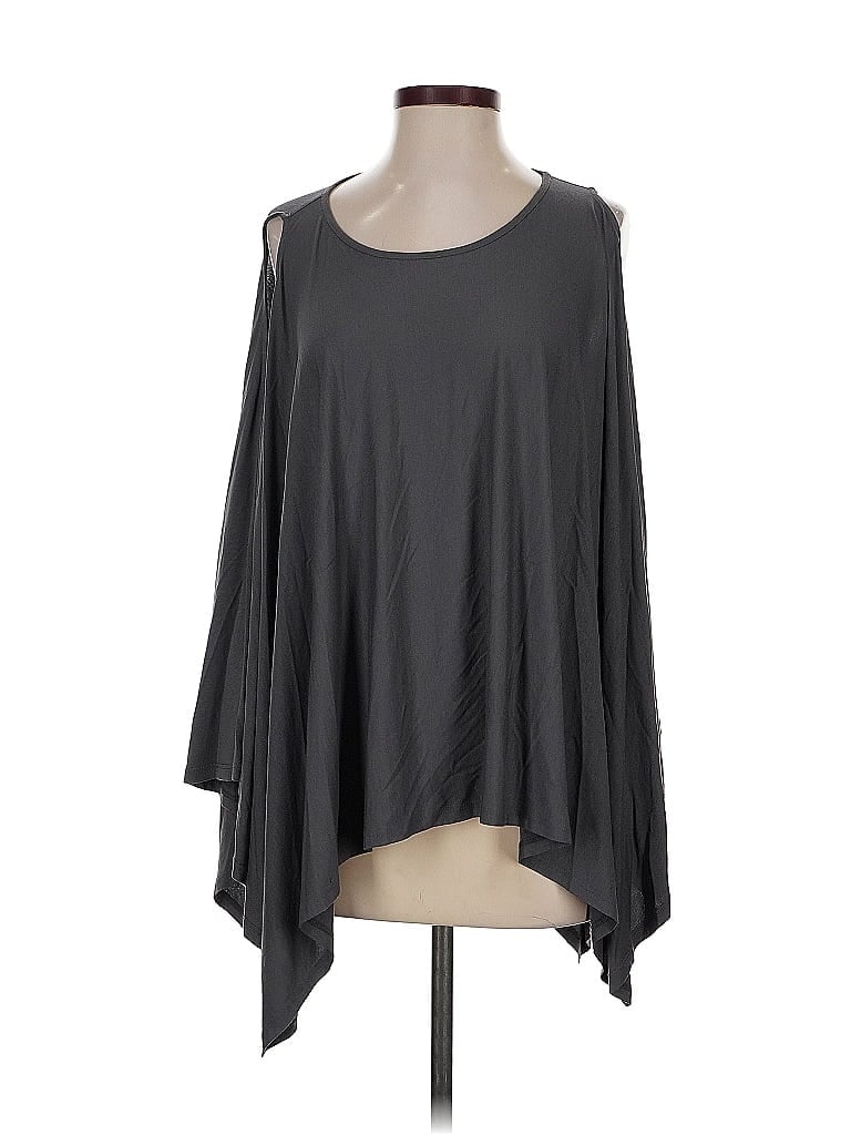 Pre-owned Eileen Fisher 3/4 Sleeve Top Gray Cold Shoulder Neckline Tops