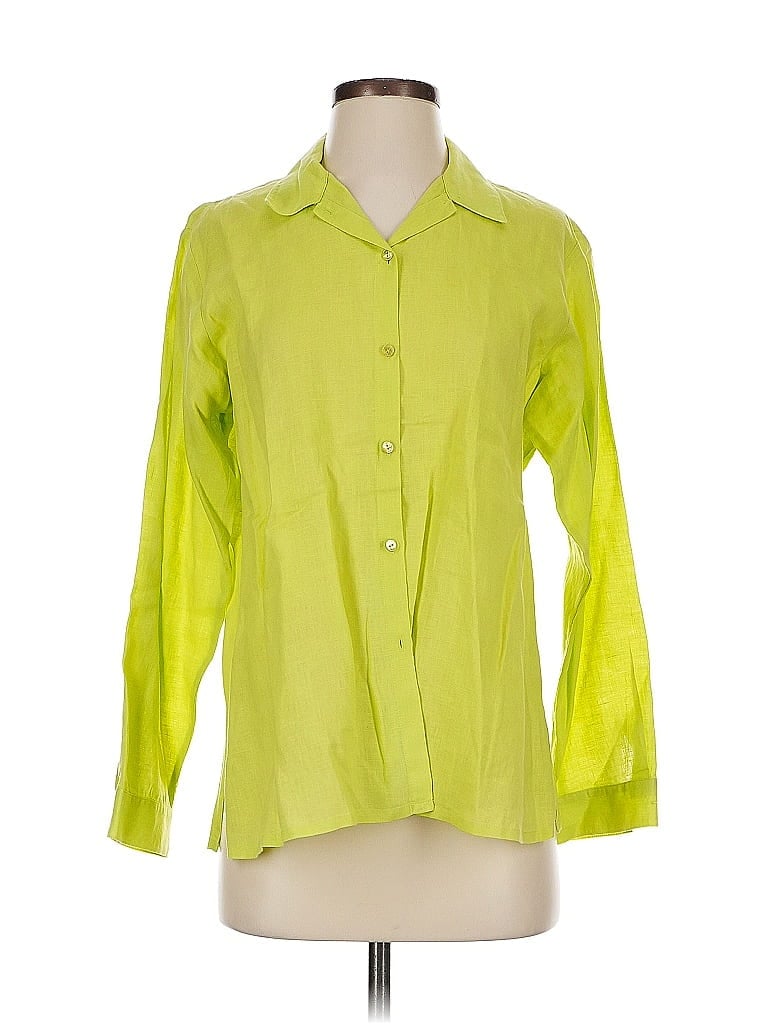 Pre-owned Eileen Fisher 3/4 Sleeve Button Down Shirt In Green