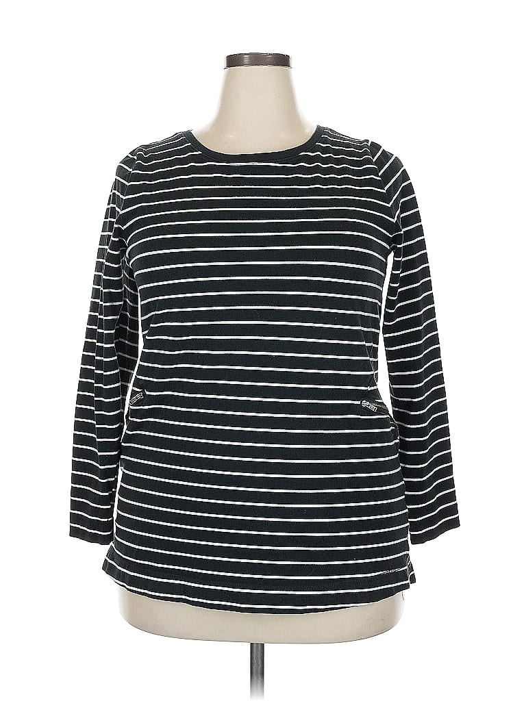 Pre-owned Merona Long Sleeve Top Black Stripes Pattern Boatneck Tops